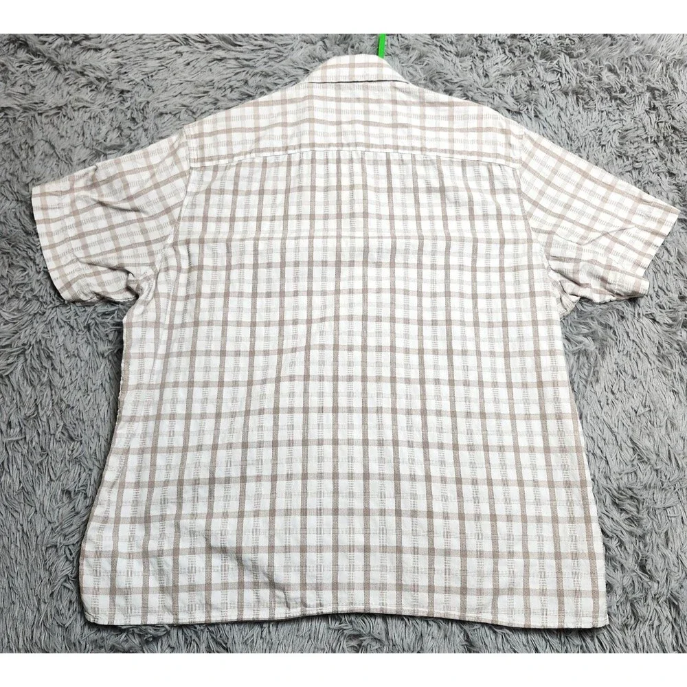 Banana Republic Dress Shirt Mens Size XL XLarge 17‎ 17 1/2 White Brown Check